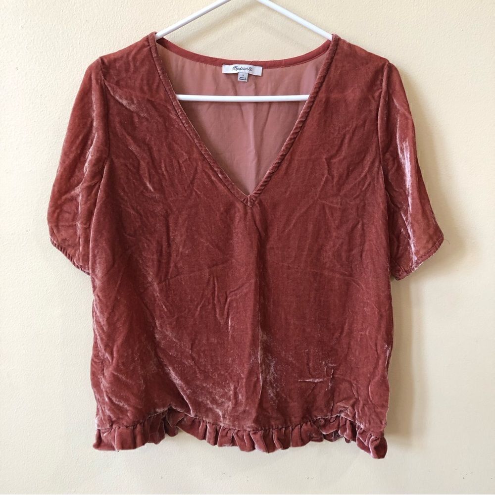 Madewell Velvet Tulip-Sleeve Ruffle Top - Picture 5 of 10